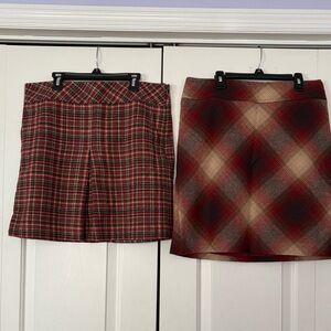 LOFT Red and Brown Plaid Mini Skirt Set
